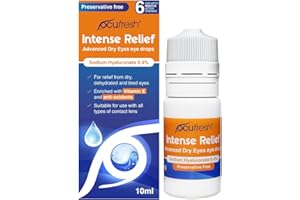 Ocufresh Intense Relief - Eye Drops for Moderate & Severe Dry Eye - Before & After Eye Surgery - 0.4% Sodium Hyaluronate with Vitamin E - Preservative Free & Contact Lens Friendly - 10ml