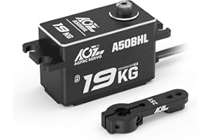 AGFRC Servo di sterzo RC programmabile a basso profilo da 19 kg, 0,073 sec, ad alta velocità, senza spazzole, nero, con corno in metallo 25T, per auto RC 1/10, angolo di controllo 180° (A50BHL)