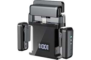 VOIJUMP Wireless Lavalier Microphone for iPhone Android (2 TX + 2 RX + Charging Case), Mini Wireless Mic with Noise Cancellation, 20H Battery, 200ft, Wireless Microphone for iPhone 15/14/13/12, Android, PC