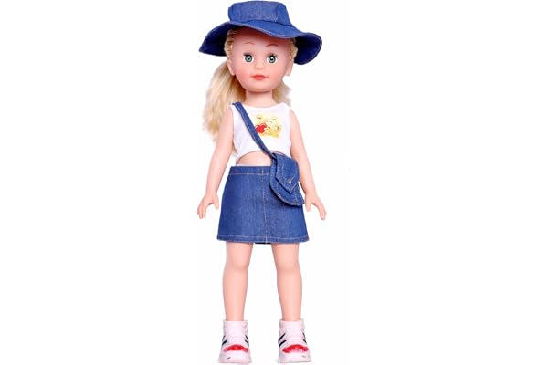 Funteen Cute Little Girl Doll in Denim Dress Doll for Kids 33 c.m Kids Ages 3 & Up