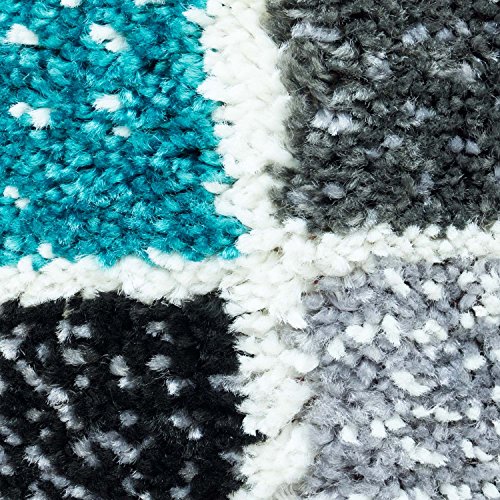 Teppich Moda Flachflor modernes Design Kariert Türkis Schwarz Grün Wohnzimmer, Größe in cm:140 x 200 cm;Farbe:Türkis - 4