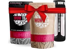 ‎WOW TEA WOW TEA Еntgiftungskur Tee Set: Detox Tee | Premium Tee Set zum Abnehmen | Bester Gewichtsverlust und Detox-Grüner Tees Bio + Infuser Teeflasche | 300g, Made in EU