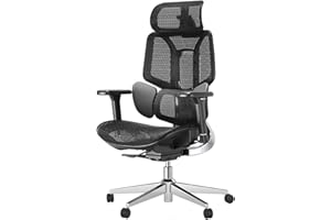 Hbada P5 Ergonomiczne krzesło biurowe, z regulowanym podparciem lędźwiowym, oddychające, elastyczne poduszki do siedzenia, regulowane podłokietniki i zagłówki, czarne