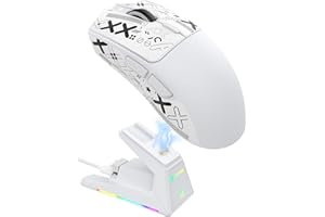 ATTACK SHARK X1 Ratón para Juegos con Base de Carga Magnética, Sensor PixArt PAW3395PRO, 40000DPI,49g Superligero, Bluetooth/2,4G Wireless/Wired, Microinterruptores de 100M para PC/Xbox/Mac (Blanco)