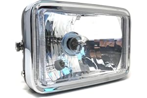 Alchemy Parts Faro delantero rectangular para motocicleta de estilo retro de 12 V en negro brillante | Marcado E/Homologado | Luces altas y bajas con luz lateral