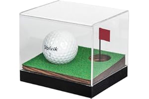 J JACKCUBE DESIGN Clear Acrylic Golf Ball Memorabilia Display Case, Dust Protection Transparent Holder Storage Box for Souvenir Golfball with Wood Base - MK650A (Wood)