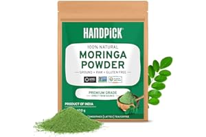 HANDPICK, Poudre de Moringa - 397g Sachet Refermable - 100% Moringa Oleifera Pur - Sans Gluten & Non-OGM - Pour Smoothies, Thés et Recettes - Source Durable
