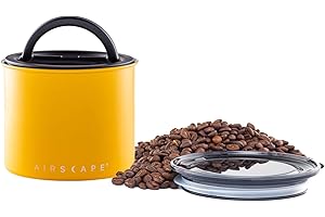 PLANETARY DESIGN Airscape Bote de almacenamiento de café en grano y comida | Acero inoxidable | Con tapa hermética patentada que conserva la frescura de los alimentos | Capacidad: 250 gr | COLOR: AMARILLO