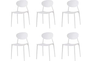 Baroni Home Sedia da Pranzo o Ufficio Impilabile in PVC, Sedia da Interno ed Esterno Bianca 6 pezzi 50X46X82cm
