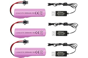 ZYGY 3 szt. 3,7 V 2000 mAh SM-2P wtyczka litowa bateria litowa z kablem USB do ładowania do DE68 DE44 DE45 DE45 DE58 DE49 DE57 DE70 pojazd terenowy/ciężarówka/zbiornik / RC pilot zdalnego sterowania