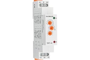 BAOMAIN Relais de minuterie multifonctionnel, 12-240VAC/DC 16A 10 fonctions, 1 SPDT, Relais de minuterie pour montage sur rail DIN, TBT7-A1