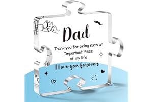 Christmas Birthday Gifts for Dad, Linkax Personalised Stocking Fillers Dad Gifts from Daughter Son for Step Daddy Grandad Husband Fathers Day, Puzzle Shaped Acrylic Plaques Home Decorations