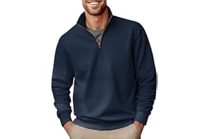 GENERIC Mens Casual Long Sleeve Sweatshirts Zip Lightweight Pullover Shirts Quarter-Zip Basic Tops Polo Neck Loose Fit Jumpers Tee