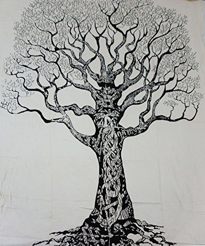 Cotton Hippy indische Mandala Wandbehang Bohemian Wurf Dekor Badspread Tapisserien (weiß Baum