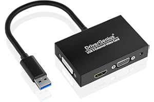 dynattenik Adaptateur Vidéo USB 3.0 avec Sortie HDMI, DVI, VGA et Audio 3,5 mm - Carte Graphique Externe pour d'affichage Double Écran