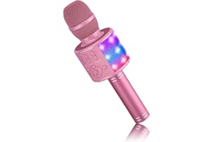 BONAOK Bluetooth Wireless Microphone, Lyrics (Voice) Elimination Karaoke Mic, Mic with Led Lights, Home Party KTV Karaoke Machine,Compatible with IOS Android Bluetooth Devices（Pink）