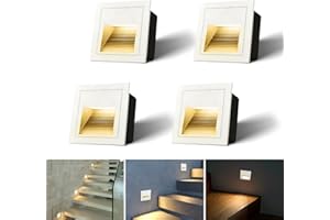 Arotelicht 4pcs/3W Wall Recessed Stair Lights LED,Warm White,Indoor Step Light,Square Recessed Wall Light,White Cover Staircase Light IP20 for Indoor Stairs, Home, Kitchen, Attic, Aisle