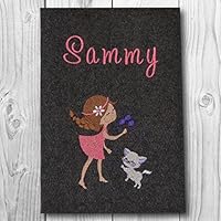 U-Hefthülle aus Wollfilz - Impfpass Fach, Name & Geburtsdatum - Motiv: Mädchen mit Katze