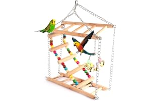 FDIT Budgie Toys Yosoo Pet Hanging Ladder Wooden Suspension Bridge Steps Stairs Climbing Swing Double-Layer Toys For Bird Parakeet Hamster Budgie Cockatiel Parrot Hammock Cage Toy