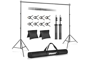 EMART Foto Hintergrund Ständer, 2,6x3m Verstellbarer Hintergrundsystem mit 6 Hintergrundklemmen, 2 Sandsack für Fotostudio Porträt Produktfotografie Studiofotografie