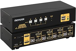 DEPZOL KVM Switch Dual Monitor HDMI 4K 60Hz para 4 Computadoras 2 Monitores, Soporta EDID, Audio, Tecla de acceso rápido con Cables