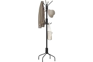 SONGMICS Coat Stand, Metal Coat Rack with 12 Hooks, 4 Legs, Hang Coats, Jackets, Hats, Bags, for Hallway Bedroom Office, Black RCR031B01