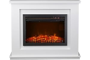 ESSENTIALS SMART HOME SOLUTIONS essentials Kamin elektrisch weiss, Elektrokamin mit Heizung und Kaminfeuer, Kaminofen mit 3D Flammeneffekt, inkl. Heizung, Alexa kompatibel