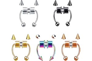 RUNMEIHE Cinque acciaio inox septum finto naso,magnetico piercing naso finto, a ferro di cavallo, non penetranti, per naso, anelli per donne, uomini, con sostituzione delle punte