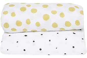 Motherhood Einschlagtücher PREMIUM vorgewaschen, große Mullwindeln, 2-er Set, Öko-Tex Standard, 100% naturreine Baumwolle, 85x110 cm, Kleckse gelb