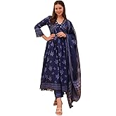 Nermosa Women Printed Anarkali Kurta and Pant Set with Dupatta