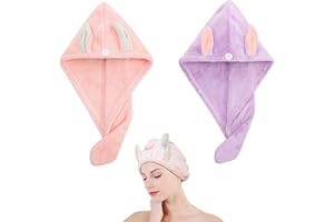 STREEHERJJKEA1 Praktische Haartrocknerhandtuch Haarhandtuch Schnelltrocknend Mikrofaser Haarturban Handtuch Schnelltrocknend Nasses Haar Haarhandtuch für Kinder Frauen Nasses Langes Dickes Haar Alle Haartypen 2 Stck