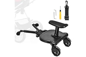 ENERHUB Buggy Board, Universal Kinderwagen Trittbrett für alle Kinderwagen, Trittbrett Kinderwagenzubehör für Kinder max. Belastung von 25kg (Schwarze Räder)