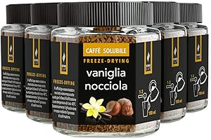 King Cup - 6 Vasetti da 50gr l'uno di Caffè Solubile con Vaniglia e Nocciola, Caffè Aromatizzato Istantaneo con Extra Solubilità, Ideale per Colazioni, Brunch, Iced Coffee, Senza Glutine, Vegano