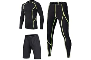 BUYKUD Kids' Boys 3PCS Long Sleeve Base Layer Compression Athletic Shirt Tights Top & Bottom Thermal Underwear Sports Set