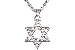 U7 Star of David Pendant Necklace for Men Women, Stainless Steel/925 Sterling Silver, Gold/Black/Rose Gold/Blue Plated, Israel Jewish Jewellery Hexagram Necklace