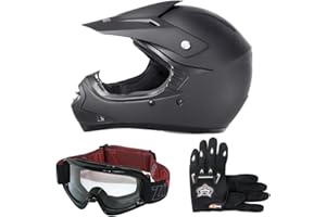 Zorax ZOR-X15 Matte Black XL (55-56cm) Youth Kids Children Motocross Motorbike Helmet & Gloves XL(8cm) & Goggles - Junior Dirt Bike Off Road Motorcycle Crash Helmet ECE 2206