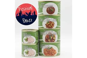 Delikatesser konserverade set, mat, diem burkset för festivaler 4 x 400 g 200 g (chilli, gulasch, saschlik, currykorv, korv)
