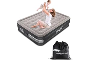 KPUY Air Bed Double with Built-in Pump, King Inflatable Mattress Self-Inflation/Deflation, Flocked Surface Air Mattress Double, Blow Up Bed for Camping or Home Use, 203x152x46cm