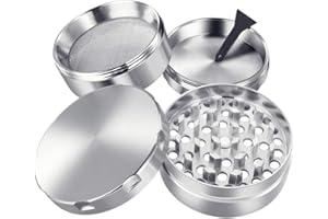 iLC Grinder di Spezie, e Herb con polline Catcher 2"- Realizzato in Lega di Zinco Resistente - 4 Pezzi - Diamante a Forma di Denti (Argento)