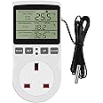 Digital Thermostat Temperature Controller, Socket Outlet 230V LCD Screen Temperature Control Switch with 1.7m Sensor Heating Refrigerator or Greenhouse Reptile arm/Terrarium Home