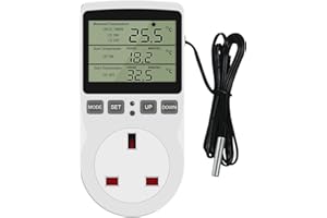 STEEIRO Digital Thermostat Temperature Controller, Socket Outlet 230V Temperature Control Switch Heating Refrigerator or Greenhouse Reptile arm/Terrarium Home (Round)