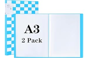 Srvnpioy 2 Piezas Cuaderno de Presentación A3 Con 40 Bolsillos, Cuaderno de Exhibición A3 Libro Expositor, Carpeta de Presentación con Transparente Fundas para Obras de Arte, Portafolios, Color: Azul