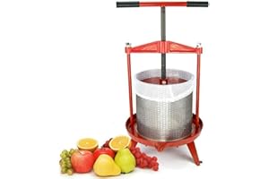 SQUEEZE MASTER Fruit Press Cider Wine Making with T-Hand for Homemade Naturial Juice, Grape, Vinasse,Oil Pomace and Honeycomb, Apple Crusher Presser, Included Free Filter Bag (14L, Stainless Steel)