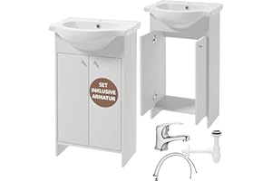 .DEFTRANS Domodomo - Mueble de Baño con Lavabo Bianco de 85 x 50 x 25,5 cm, Armario y Mueble Bajo para Baño