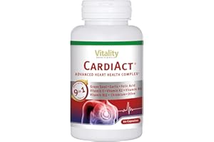 Cardiact Gélules, Extrait de Pépins de Raisin, Ail Noir, Vitamine B12 et B6. Santé Coeur, Cardio-Vasculaire, Comprimés Vegan. 60 Gélules. Sans additifs. Vitality Nutritionals by VitaminExpress