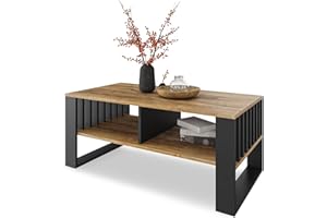 MEBLEPITUS.PL Meble Pitus stolik kawowy – nowoczesny stolik kawowy z miejscem do przechowywania 90 x 50 x 50 cm – stół do salonu – meble z elementami lamelowymi – drewno retro