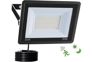 Fosingut 50W Focos LED Exterior con Sensor Movimiento,5000lm 96LEDs Foco Proyector LED con Sensor de Radar y Crepuscular,3000K IP66 Impermeable Luz de Seguridad Floodlight para Garaje,Jardín,Patio
