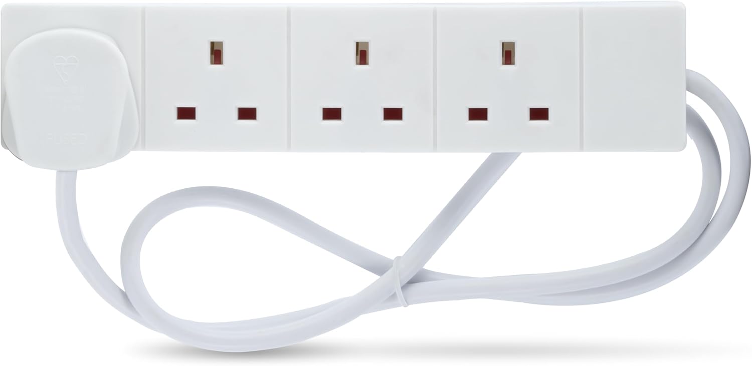 STATUS 4 Way Socket Extension Lead, 1m Cable, White (4WS1M20) | Multi-Plug Power Strip, Home & Office Use, Wall Mountable