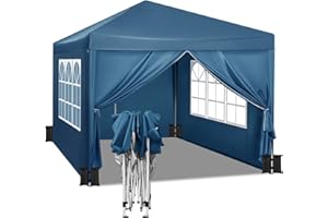 WOLTU Tonnelle de Jardin avec 4 Sacs de Sable Tente Pliante Auvent Pliable Imperméable Protection du Soleil UV 50+ avec Un Chiffon Sac de Transport Inclus Hauteur Réglable 3x3m Bleu