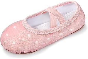Comfyouth Ballet Shoes Girls Glitter Dance Shoes Split Sole Ballet Flats Leather Ballerina Shoes Ballet Dance Slippers with Elastic Cross Straps for Toddlers Kids